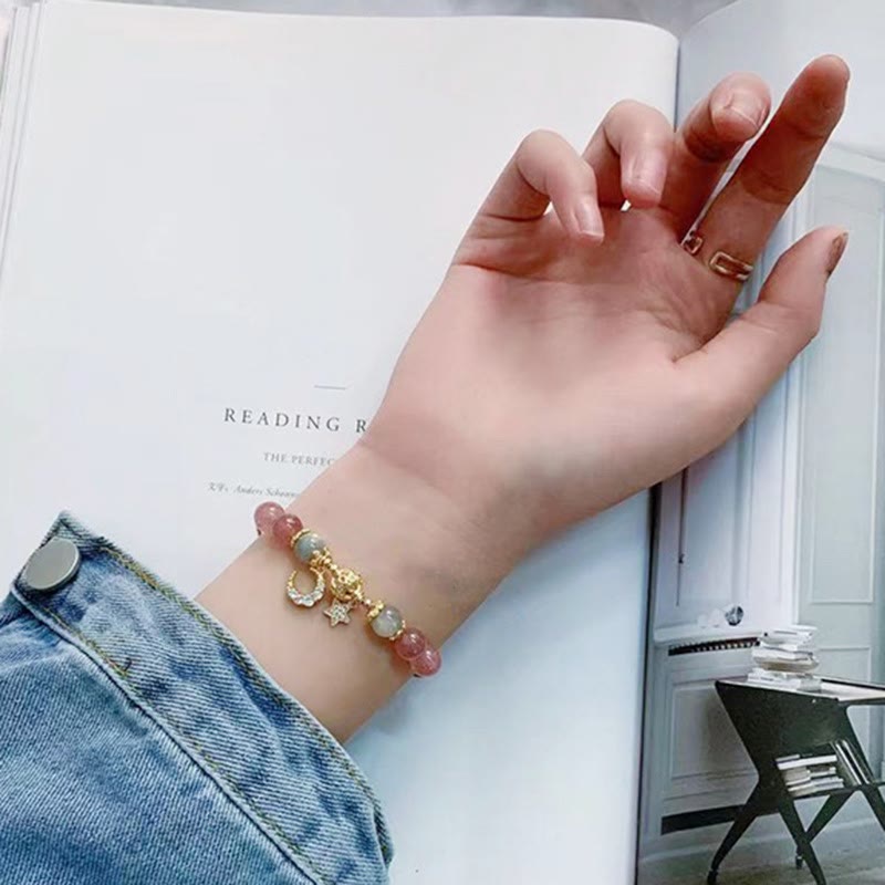 Bransoletka Buddha Stones Truskawkowy Kwarc Księżycowy Kamień Księżyc Gwiazda Miłość - image 10