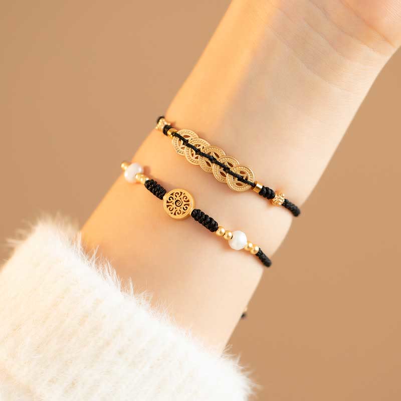 Buddha Stones Miedziana Moneta Fortuna Drzewo Szczęścia Siła Bransoletka Pleciona