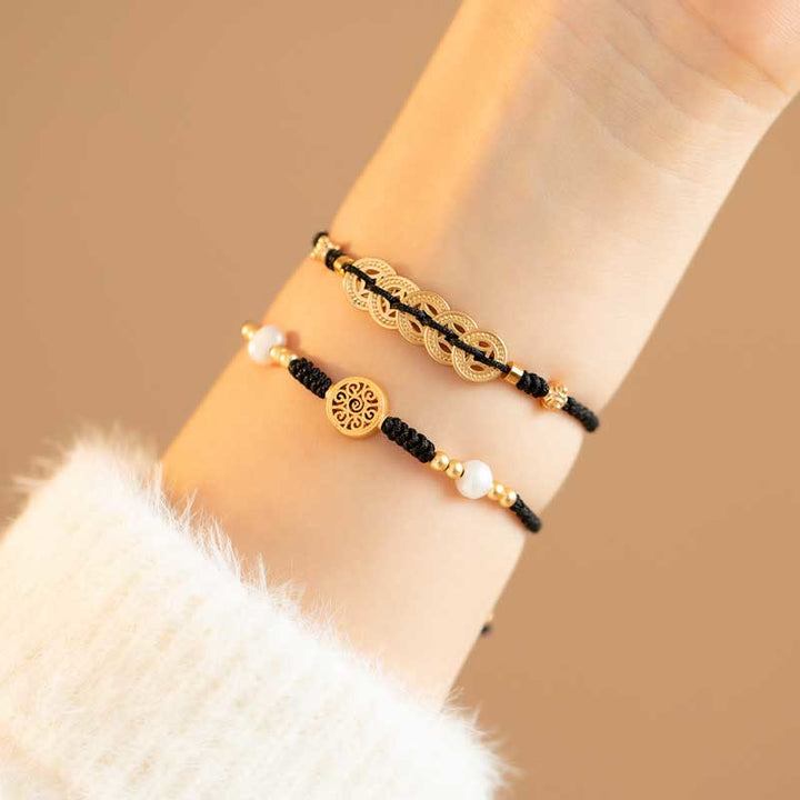 Buddha Stones Miedziana Moneta Fortuna Drzewo Szczęścia Siła Bransoletka Pleciona