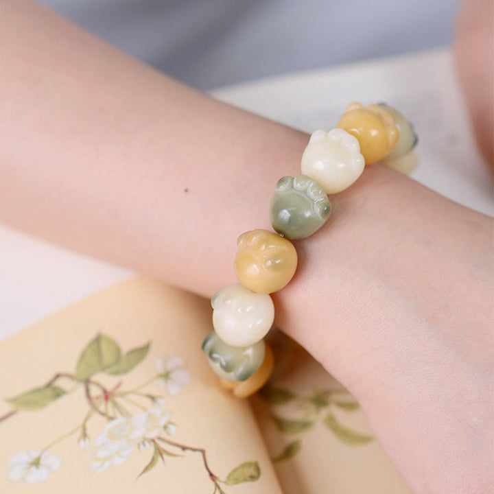 Wielowarstwowa bransoletka z Buddha Stones z nasionami Bodhi i słodkimi łapkami kota - image 6