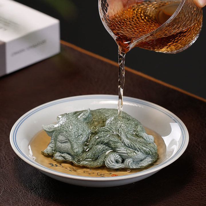 Buddha Stones Mały Dziewięcioogonowy Lis Ochrona Dom Herbata Figurka Dekoracja