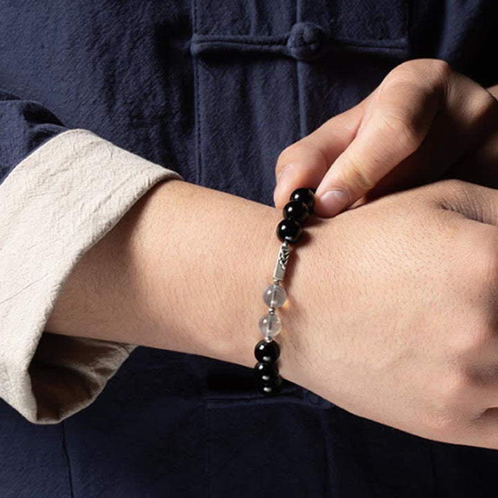 Bransoletka dla pary z obsydianu i kamienia księżycowego ze srebra próby 925