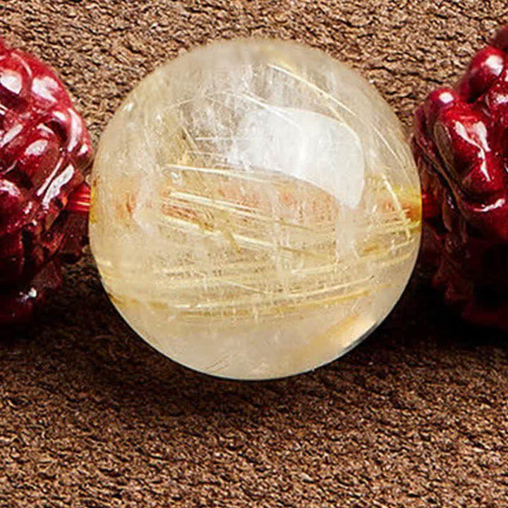 Buddha Stones Złoty Połysk Obsydian PiXiu Cynober Om Mani Padme Hum Bransoletka Ochronna