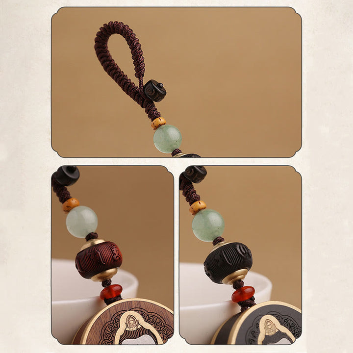Buddha Stones Drewno hebanowe Palisander Budda Awalokiteśwara Om Mani Padme Hum Równowaga Car Key Chain Dekoracja
