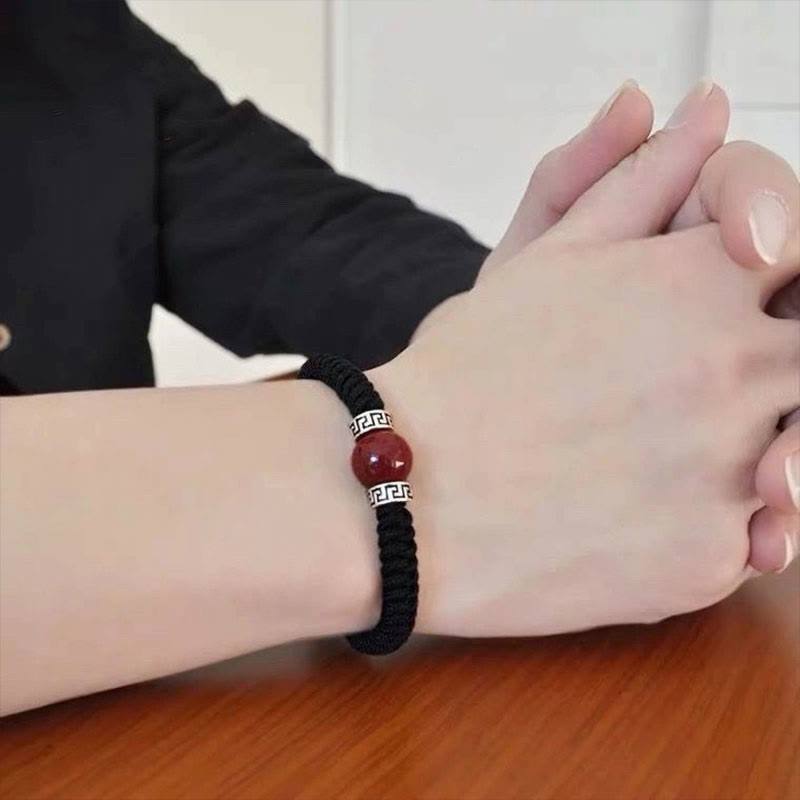 Buddha Stones 925 Srebro Sterling Naturalny Koralik Cynobru Spokojna Ręcznie Robiona Bransoletka Z Plecionego Sznurka