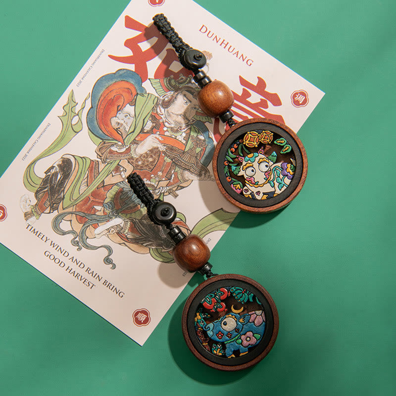 Buddha Stones Rok Smoka Malowane Ręcznie Chińskie Zodiak Palisander Rzeźbiony Spokojny Brelok