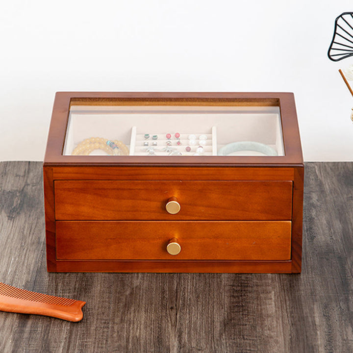 Buddha Stones Retro Solidne Drewniane Pudełko na Biżuterię Pudełko do Przechowywania Biżuterii Z Szufladą