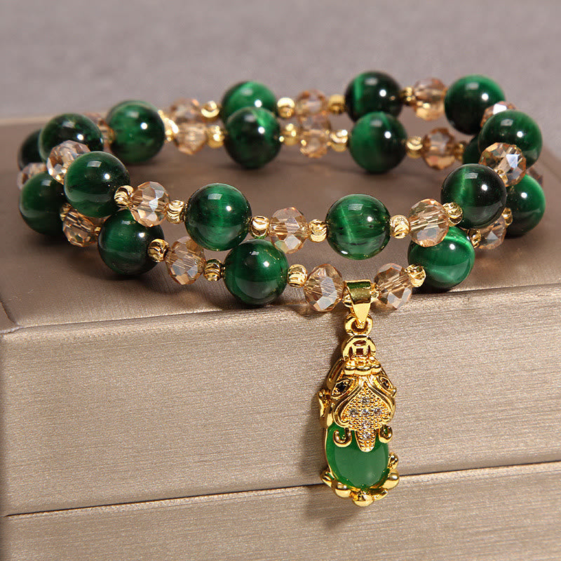 Bransoletka Tiger Eye PiXiu Fox Money Bag Protection Self Confidence Double Wrap