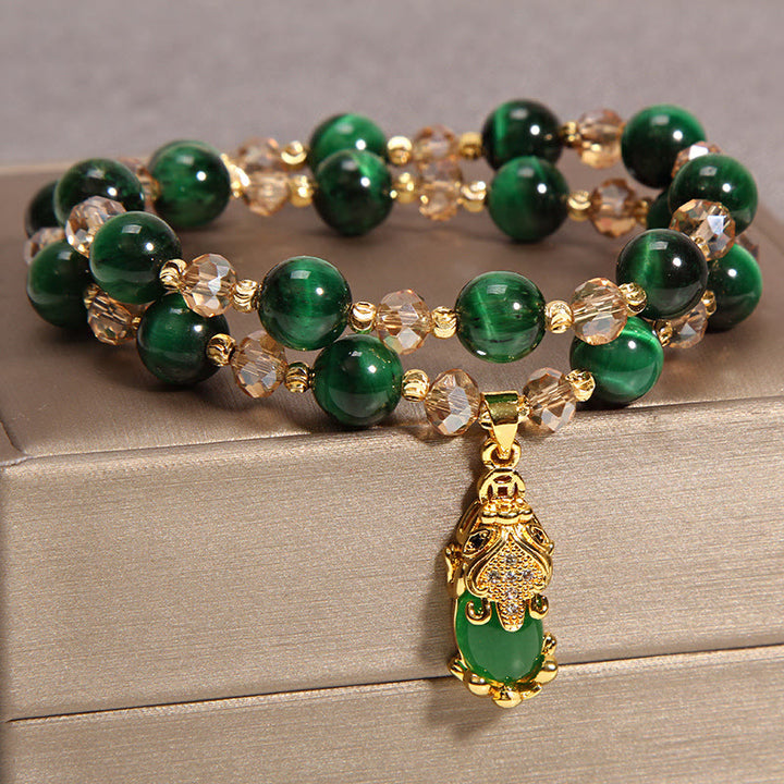 Bransoletka Tiger Eye PiXiu Fox Money Bag Protection Self Confidence Double Wrap