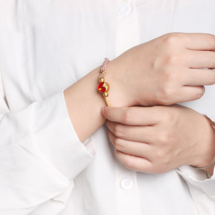 Bransoletka dla pary z ręcznie robionych Buddha Stones z motywem gór i morza, z wygrawerowanym szczęściem, dwukolorowa