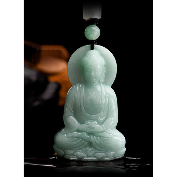 Buddha Stones Amitabha Budda Jadeitowy Amulet Naszyjnik ze Sznurka Współczucia - image 14