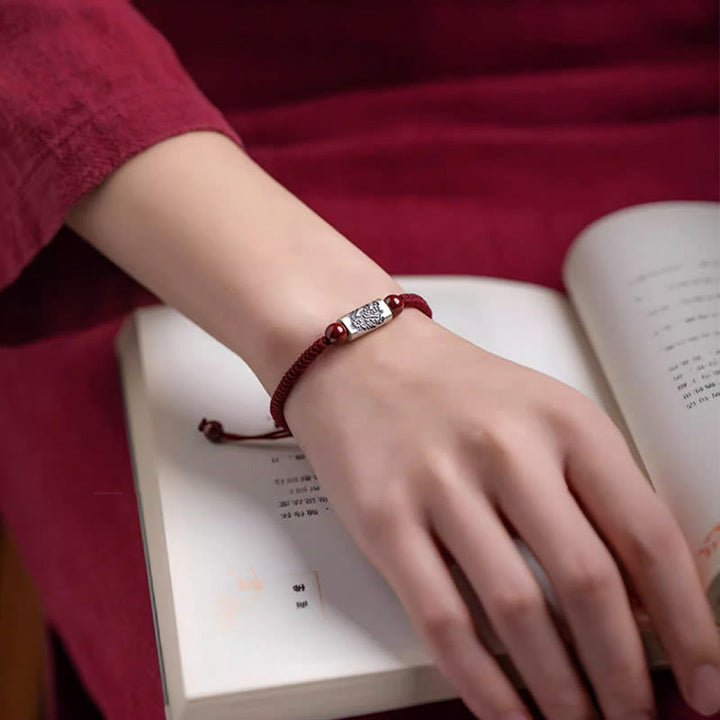 Bransoletka z Buddha Stones 925 srebro 12 chińskich znaków zodiaku z cynobrem