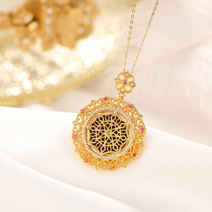 Naszyjnik z Buddha Stones 925 Sterling Silver Plated Gold Lazurite Positive