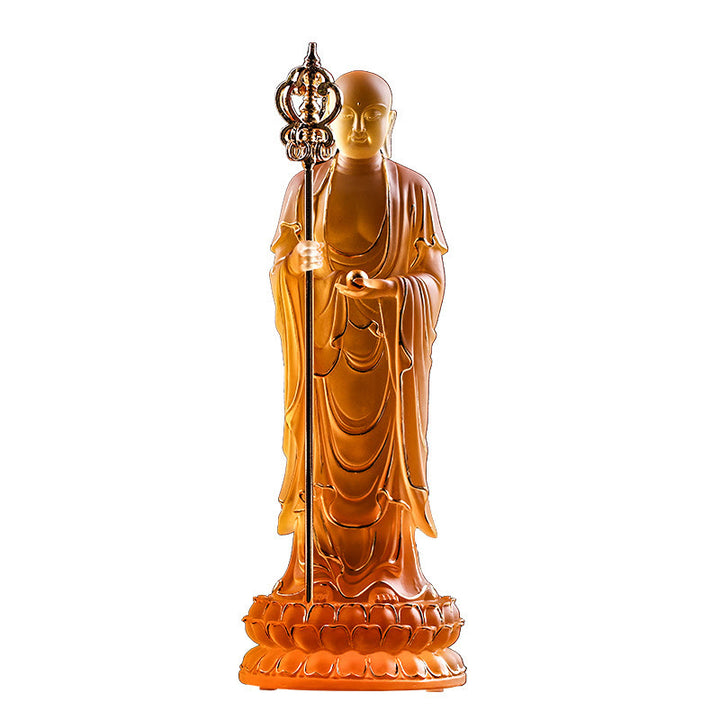 Buddha Stones ręcznie robione Ksitigarbha Bodhisattwa figurka Liuli kryształowe dzieło sztuki posąg spokoju dekoracja domu