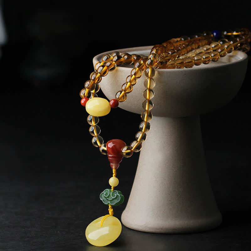 108 Mala Beads Naturalny Cytryn Bursztyn Peace Buckle Czerwony Agat PiXiu Ochrona Bransoletka Charm