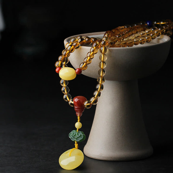 108 Mala Beads Naturalny Cytryn Bursztyn Peace Buckle Czerwony Agat PiXiu Ochrona Bransoletka Charm