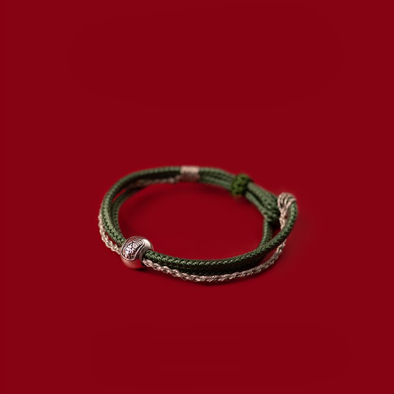 Buddha Stones 925 Srebro Sterling Tybetański Zakiram Bogini Bogactwa Szczęścia Bransoletka Sznurkowa