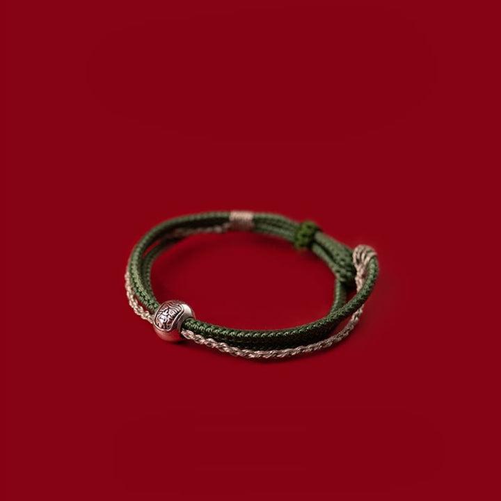 Buddha Stones 925 Srebro Sterling Tybetański Zakiram Bogini Bogactwa Szczęścia Bransoletka Sznurkowa