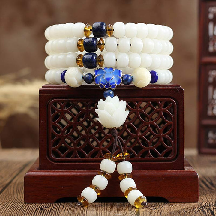 Bransoletka Buddha Stones Biały Bodhi Lotus Mala Focus