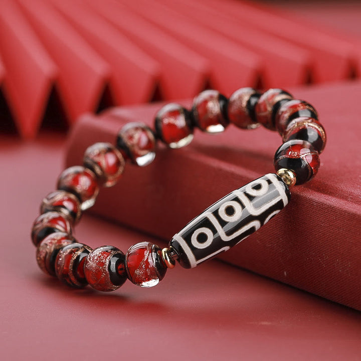 Buddha Stones Tybetańskie Dziewięciooczne Koraliki Dzi Trójoczne Koraliki Dzi Bransoletka z Koralików Szklanych Liuli Wealth