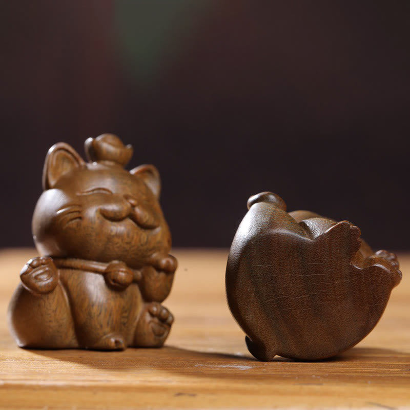 Buddha Stones Miniaturowe Zielone Sztabki Sandałowe Szczęśliwy Kot Rzeźbiony Dekoracja Biurka Pokoju - image 8