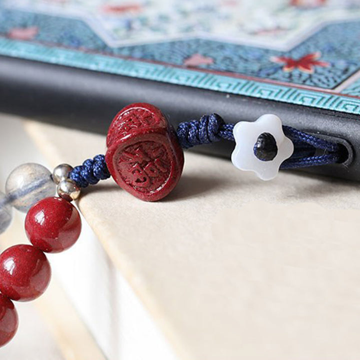 Naturalny kamień księżycowy cynober spokojna pozytywna dekoracja telefonu