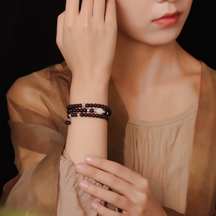 Bransoletka Buddha Stones 925 Sterling Silver Natural Garnet Cat Eye Protection Triple Wrap - image 9