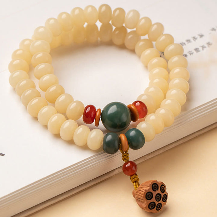 Bransoletka Buddha Stones Bodhi Seed Lotus Pod Charm Peace Double Wrap