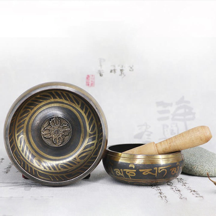 Buddha Stones Tybetańska miska medytacyjna do uzdrawiania i uważności Om Mani Padme Hum Singing Bowl