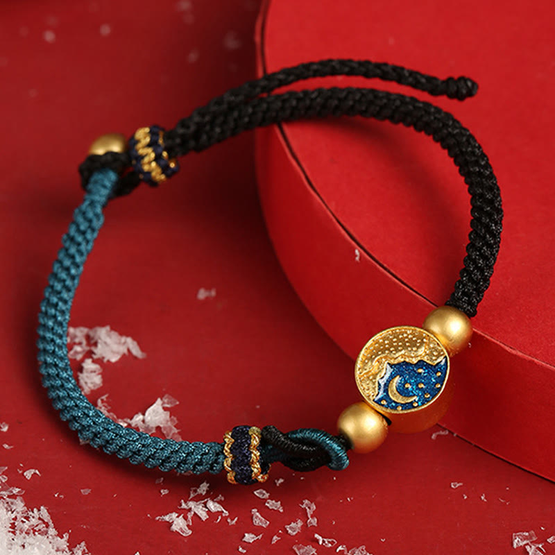 Bransoletka dla pary z ręcznie robionych Buddha Stones z motywem gór i morza, z wygrawerowanym szczęściem, dwukolorowa