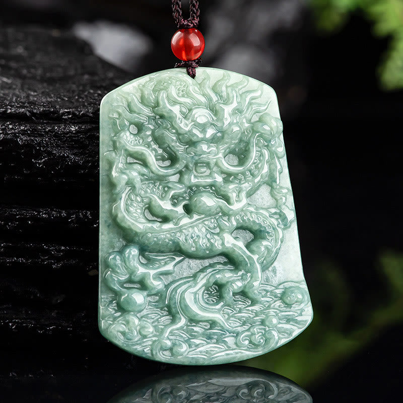 Buddha Stones Naturalny Jadeit Chiński Zodiak Smok Morze Szczęście Naszyjnik Wisiorek - image 2