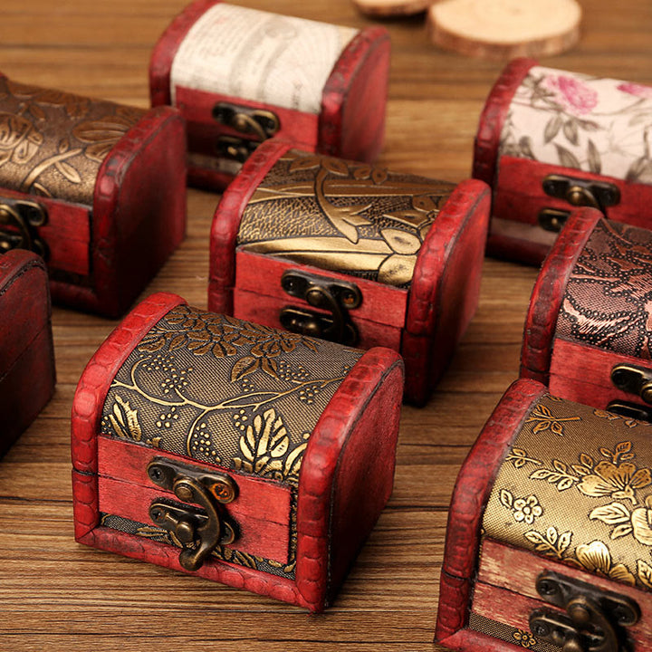 Buddha Stones Retro Małe Drewniane Pudełko Na Biżuterię Lotos Złote Winogrona Miedziana Moneta Żonkil Trawa Kwiat Pudełko Do Przechowywania Biżuterii