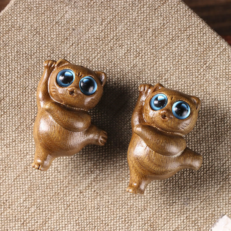 Buddha Stones Mini Zielone Drzewo Sandałowe Tańczący Kot Grawerowane Pozytywne Dekoracje Biurka - image 4