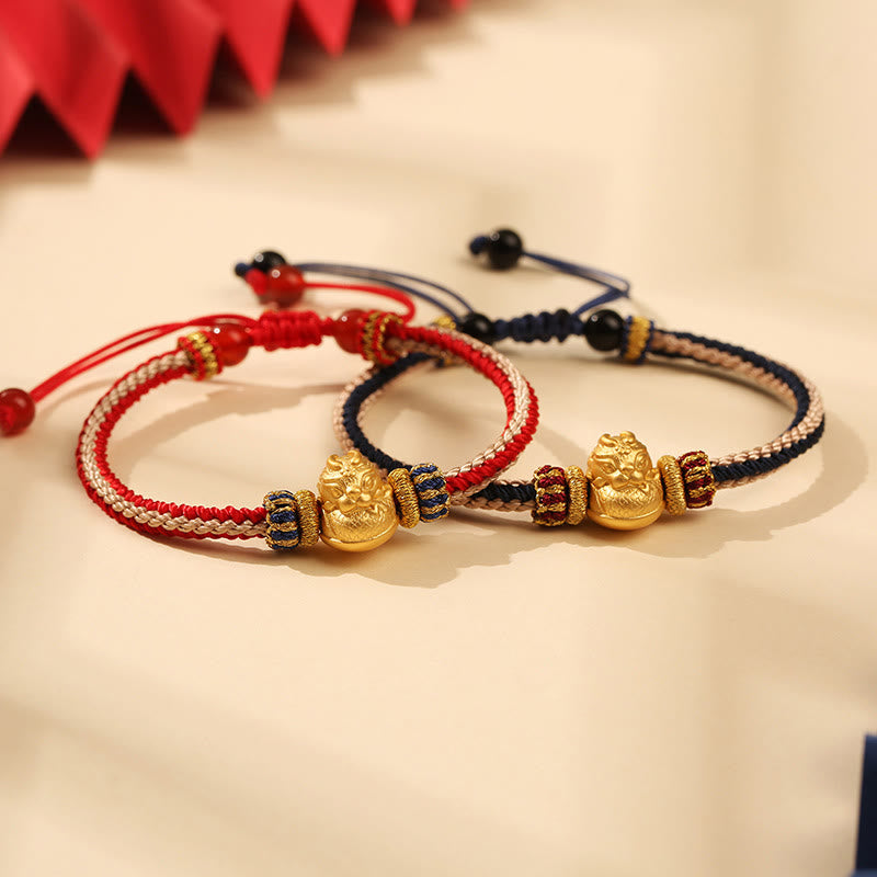 Buddha Stones 925 Srebro Sterlingowe Baby Dragon Szczęście Siła Ręcznie Pleciona Bransoletka