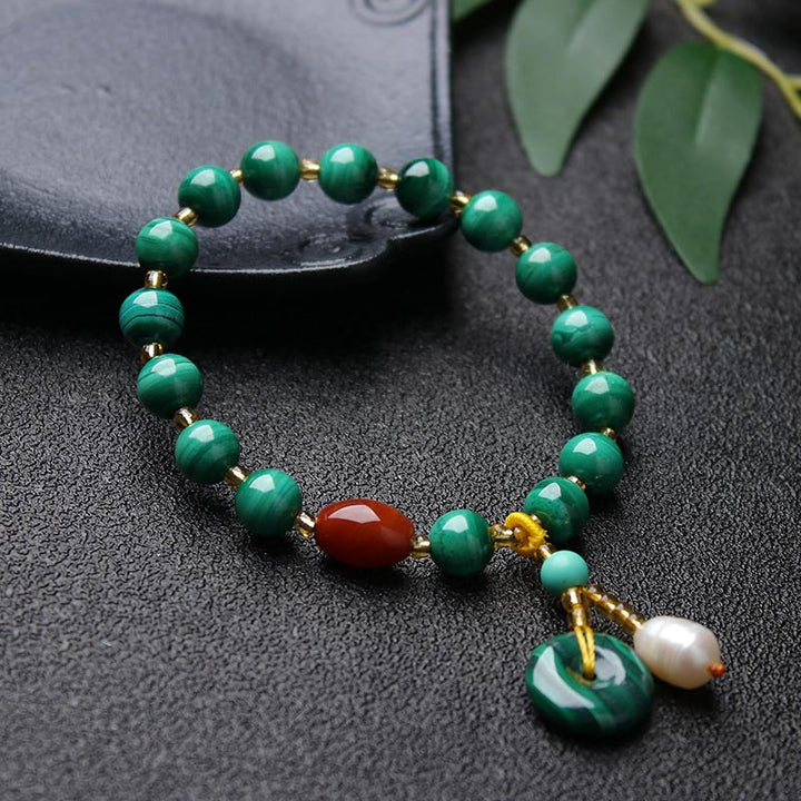 Bransoletka ochronna z naturalnego malachitu i czerwonego agatu