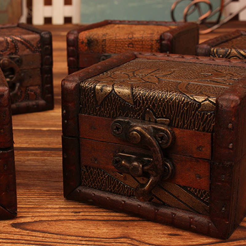 Buddha Stones Retro Małe Kwadratowe Drewniane Pudełko Na Biżuterię Kwiat Lotosu Trawa Winogrono Miedziana Moneta Żonkil Pudełko Do Przechowywania Biżuterii