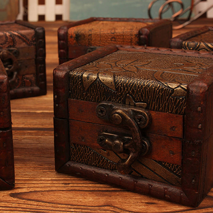 Buddha Stones Retro Małe Kwadratowe Drewniane Pudełko Na Biżuterię Kwiat Lotosu Trawa Winogrono Miedziana Moneta Żonkil Pudełko Do Przechowywania Biżuterii