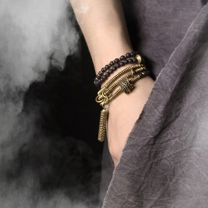 Bransoletka lecznicza Buddha Stones Vintage Lava Rock Copper Multilayered