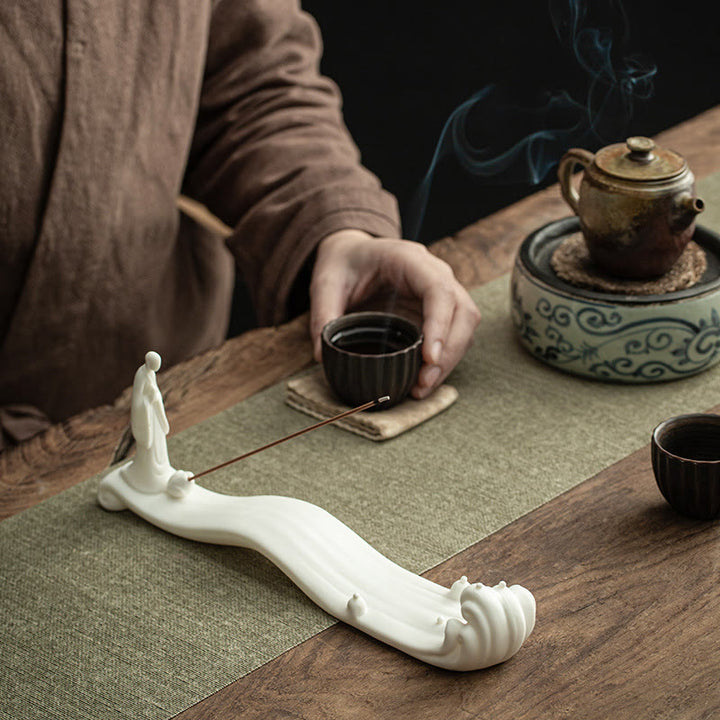 Budda Mnich Ceramiczny Morska Fala Góra Błogosławieństwo Kadzielnica Dekoracja