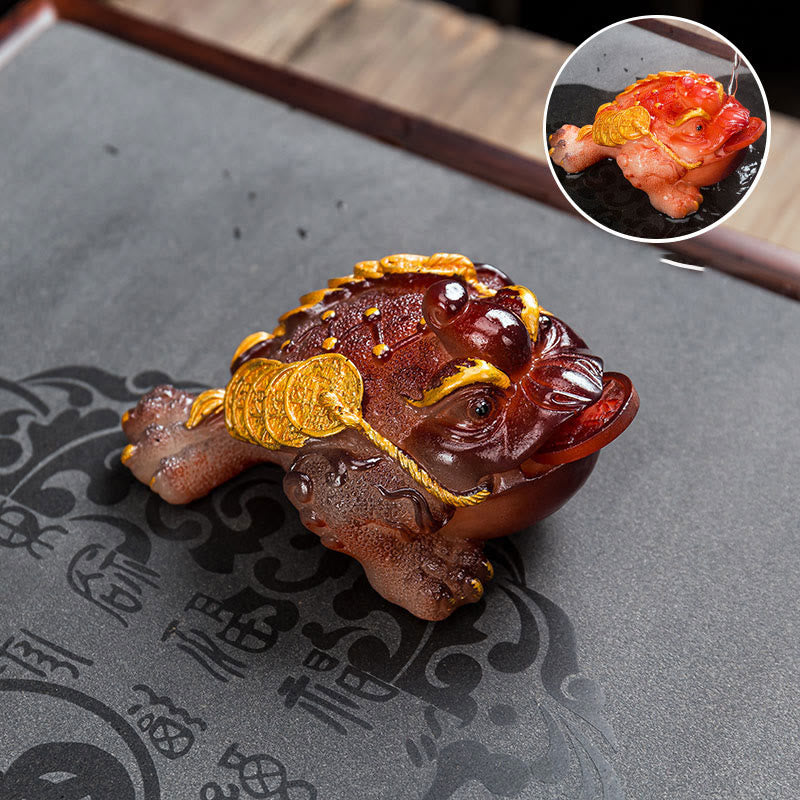 Buddha Stones Zmieniające Kolor FengShui Bogactwo Szczęśliwa Żaba Miedziana Moneta Herbata Zwierzę Żywica Figurka Dekoracja