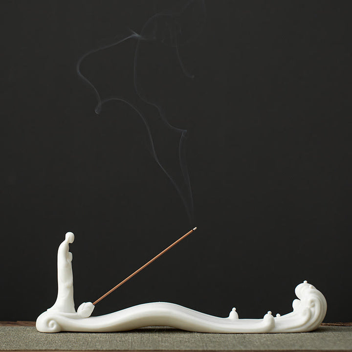 Budda Mnich Ceramiczny Morska Fala Góra Błogosławieństwo Kadzielnica Dekoracja