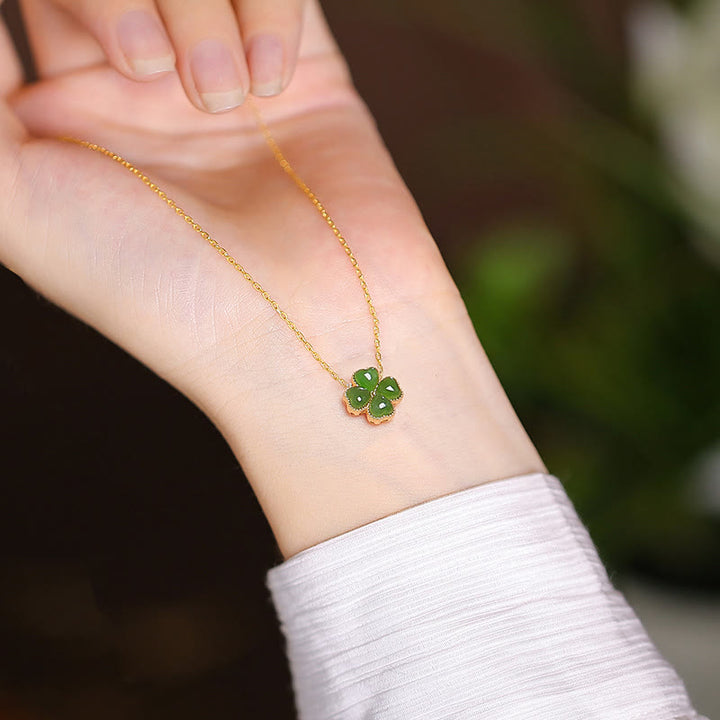 Buddha Stones 925 Srebro Sterling Naturalny Hetian Jade Cyan Jade Szczęście Śmiejący się Budda Motyl Naszyjnik Wisiorek - Cyan Jade Czterolistna Koniczyna - image 40