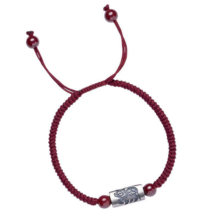 Bransoletka z Buddha Stones 925 srebro 12 chińskich znaków zodiaku z cynobrem