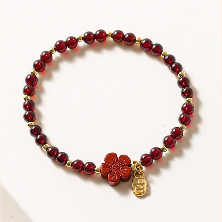 Bransoletka Buddha Stones 14K Gold Natural Granat Cinnabar Flower Calm - image 2