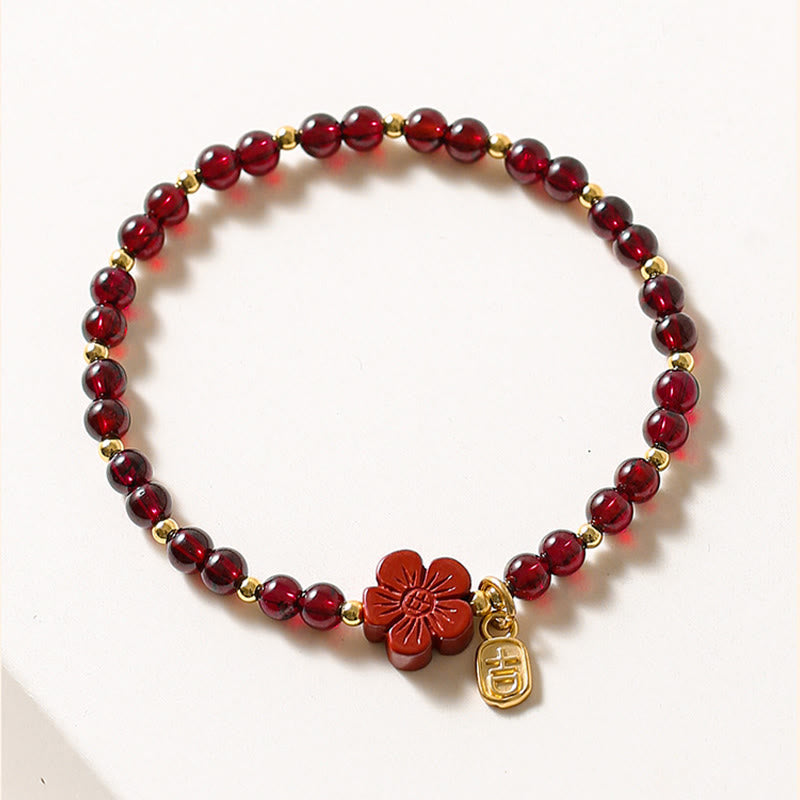 Bransoletka Buddha Stones 14K Gold Natural Granat Cinnabar Flower Calm - image 2