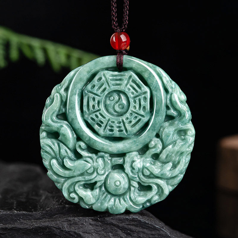 Buddha Stones Smok Jade Yin Yang Równowaga Naszyjnik Wisiorek Sznurkowy - Jadeit - image 1