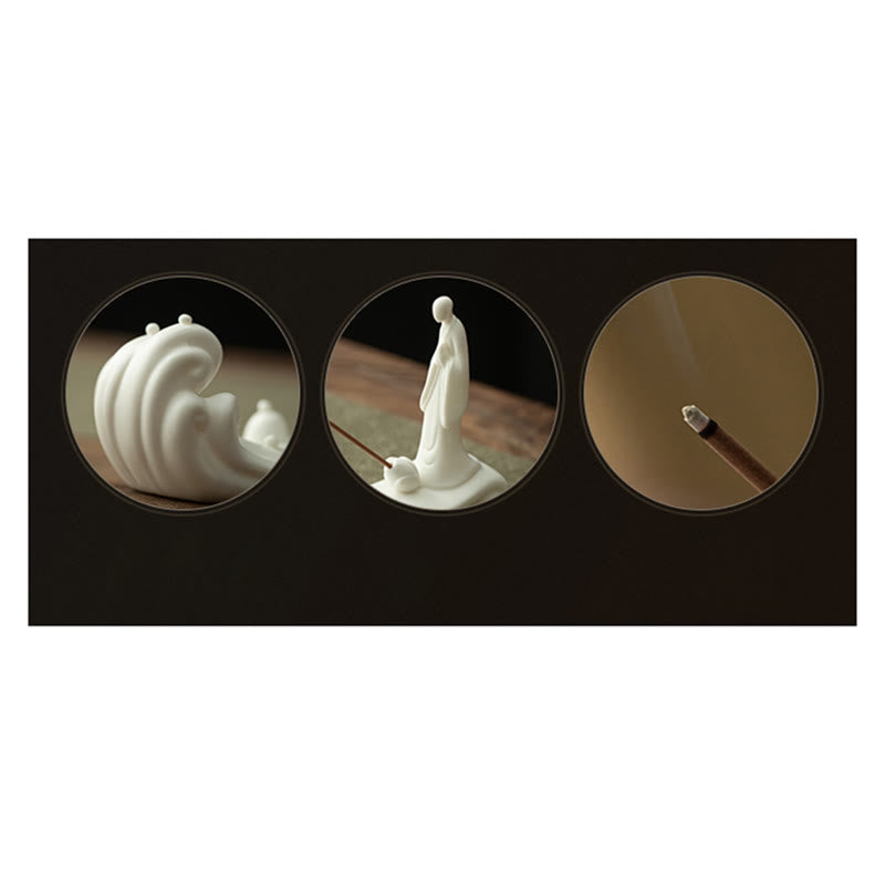 Budda Mnich Ceramiczny Morska Fala Góra Błogosławieństwo Kadzielnica Dekoracja