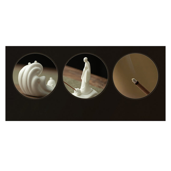 Budda Mnich Ceramiczny Morska Fala Góra Błogosławieństwo Kadzielnica Dekoracja