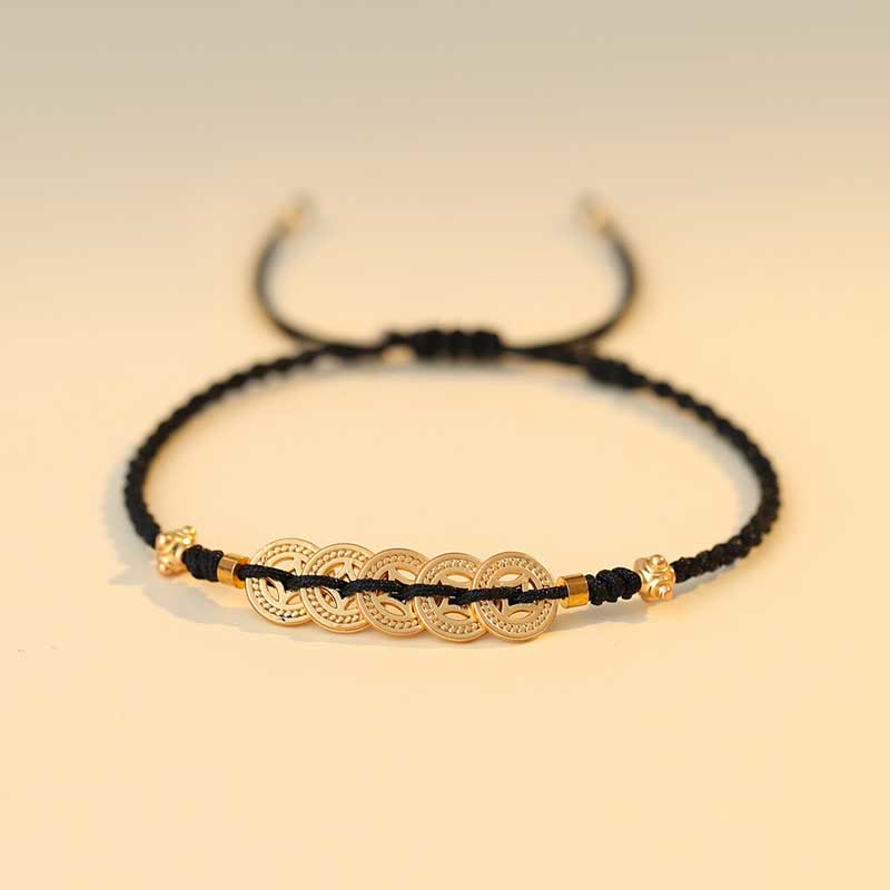 Buddha Stones Miedziana Moneta Fortuna Drzewo Szczęścia Siła Bransoletka Pleciona