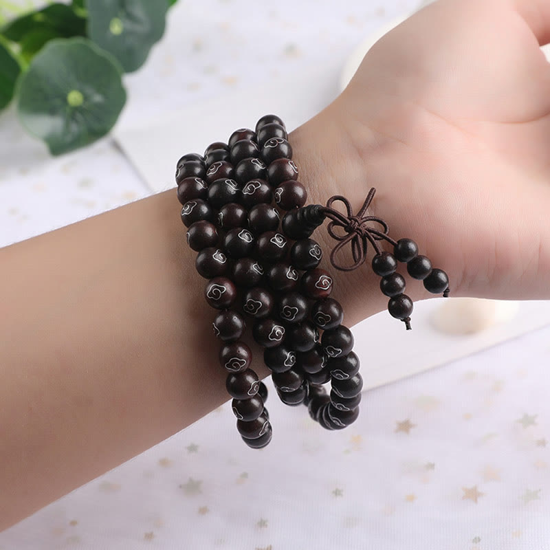 Buddha Stones 925 Srebro Inkrustowane Małymi Liśćmi Czerwonego Sandału Om Mani Padme Hum Charakter Pomyślne Chmury Bransoletka Ochronna